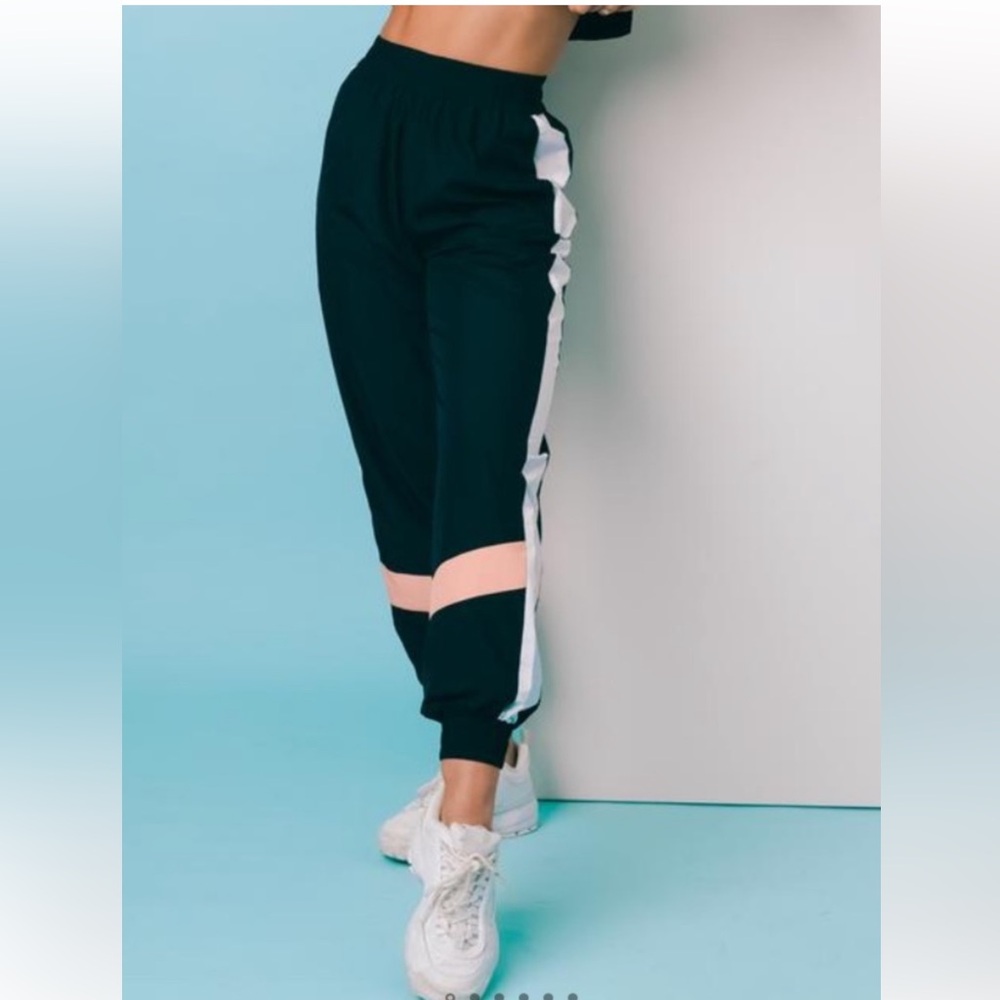White Fox Boutique x Sarah’s Day Joggers with Pink and White Stripes Size L